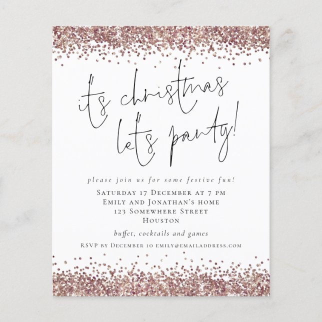 PAPER Rose Gold Glitzer Weihnachten Lasse Party Flyer (Vorne)