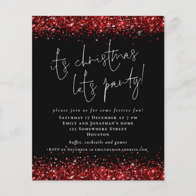 PAPER Roter Glitzer Zu Weihnachten Lasse Party ein Flyer (Vorne)