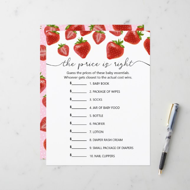 Paper Sheet game "the price is right" (Vorderseite/Rückseite Beispiel)