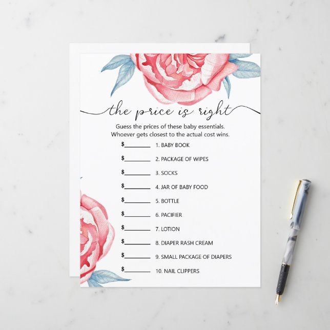 Paper Sheet game "the price is right" (Vorderseite/Rückseite Beispiel)