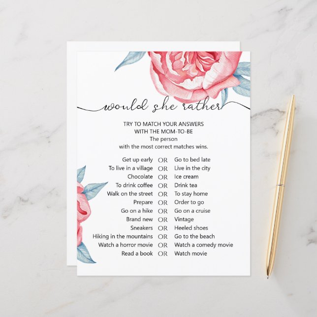 Paper Sheet game "würde sie lieber" (Vorderseite/Rückseite Beispiel)