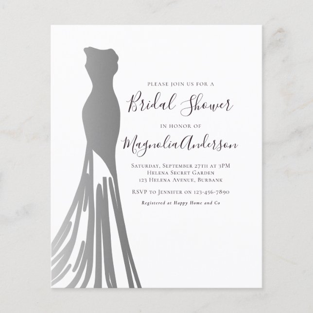 PAPER Silver Foiil Dress Bridal Dusche Einladung Flyer (Vorne)