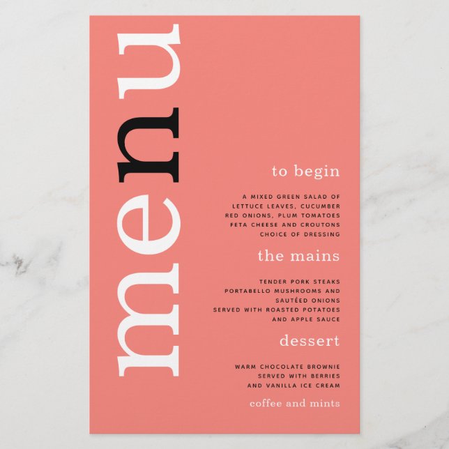 PAPER Simple Coral Rose Typografy Wedding Menu Flyer (Vorne)