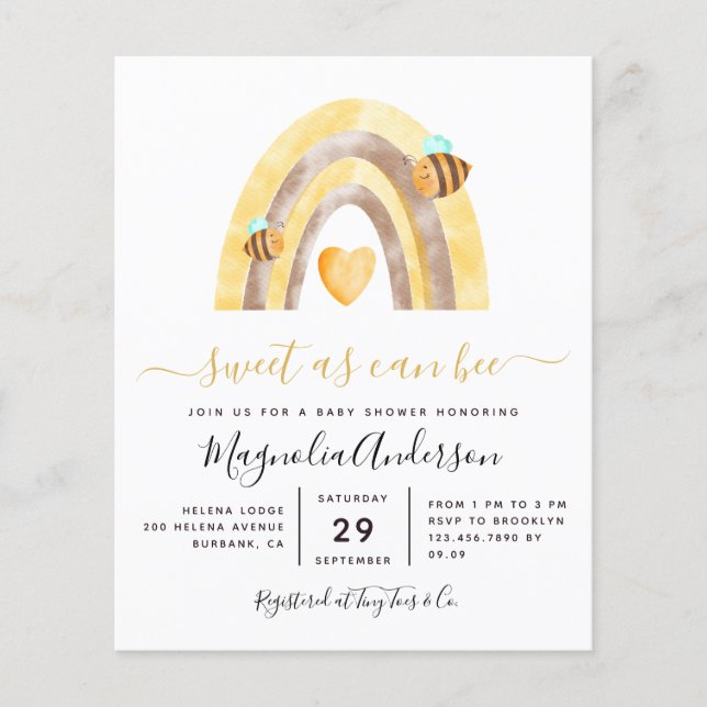 PAPER Sweet as Can Bee Baby Shower Einladung Flyer (Vorne)