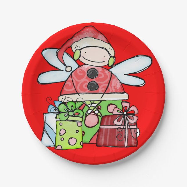 Paper Teller, Frohe Weihnachtsangel Pappteller (Vorderseite)