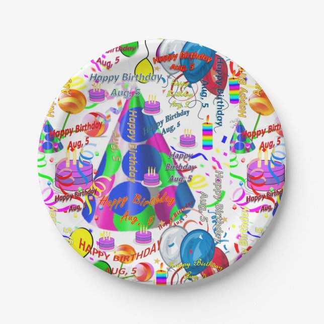 Paper Tellers August, 5 Geburtstag Pappteller (Vorderseite)