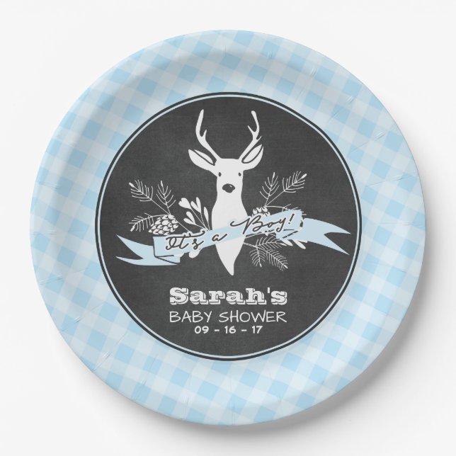 Paper Tellers - Blue Woodland Baby Dusche Pappteller (Vorderseite)