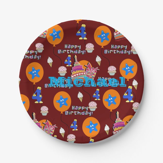 Paper Tellers, Happy 4th Birthday #4 Balloons Pappteller (Vorderseite)
