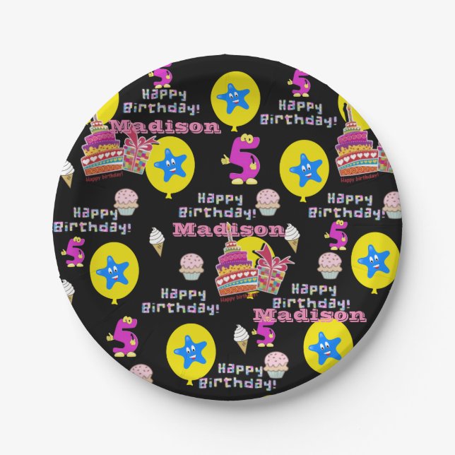 Paper Tellers, Happy 5th Birthday #5 Balloons Pappteller (Vorderseite)