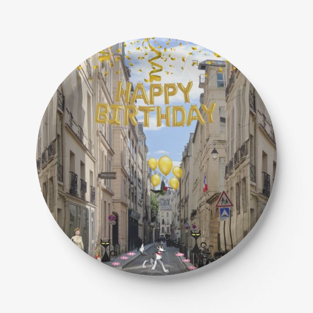 Paper Tellers, Happy Birthday France Hund Pappteller (Vorderseite)