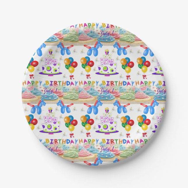 Paper Tellers Juli, 1 Geburtstag Pappteller (Vorderseite)