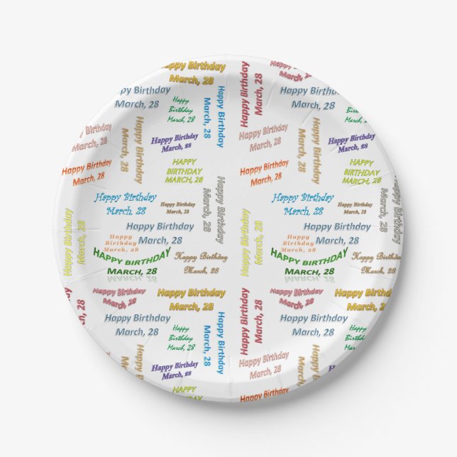 Paper Tellers März, 28 Geburtstag Pappteller (Vorderseite)