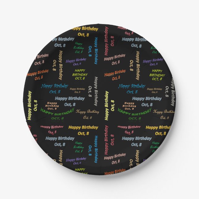 Paper Tellers Oktober, 8 Geburtstag Pappteller (Vorderseite)