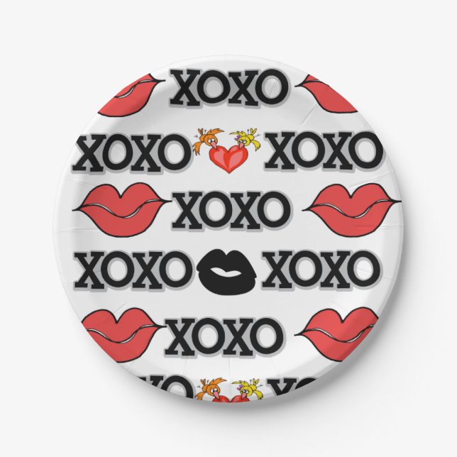 Paper Tellers Red Hearts Liebe Xoxo Pappteller (Vorderseite)