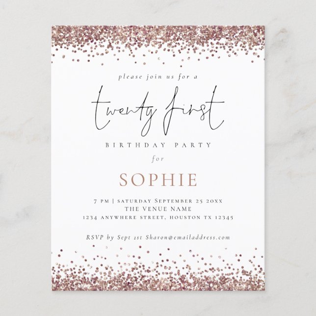 PAPER Trendy Rose Gold Glitzer 21. Party Einladung Flyer (Vorne)