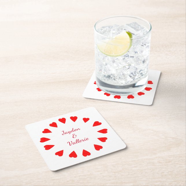 Paper Untersetzer - Circle of Red Hearts with Name (Vor Ort)