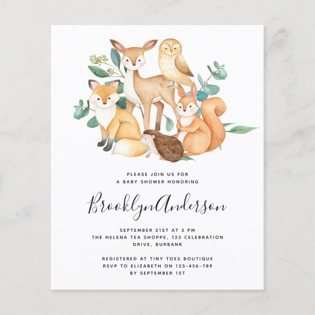 PAPER Woodland Eucalyptus Kinderdusche Einladung Flyer (Vorne)