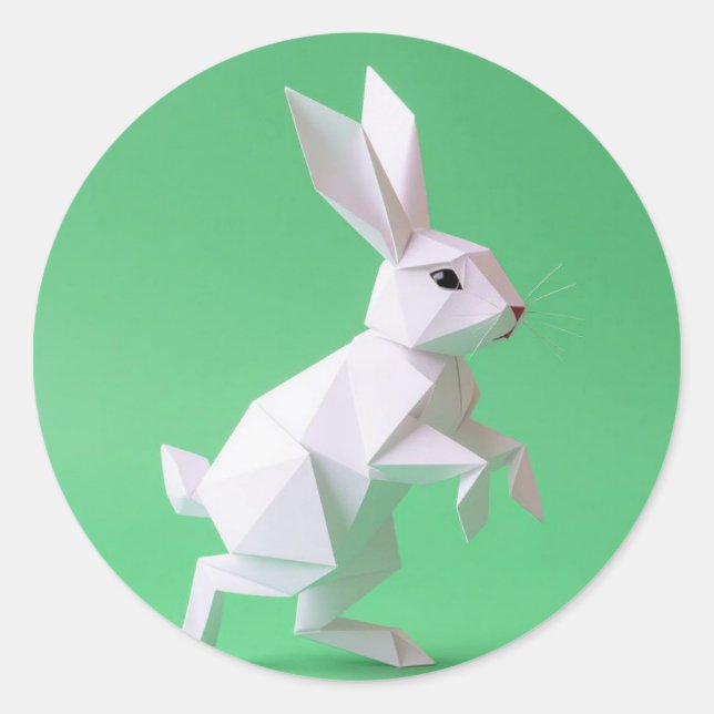 Paper work of rabbit in green world  runder aufkleber (Vorderseite)