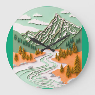Papercut-Berg-Design Große Wanduhr