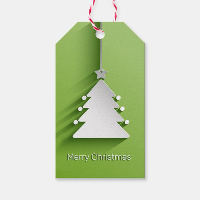 Papercut Christmas Tree on Bright Green Geschenkanhänger (Vorderseite)