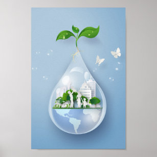 Papercut City Water Drop Earth Day Conservation Poster