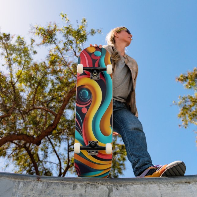 Papercut Colorful Waves Artwork Skateboard (Außen 1)
