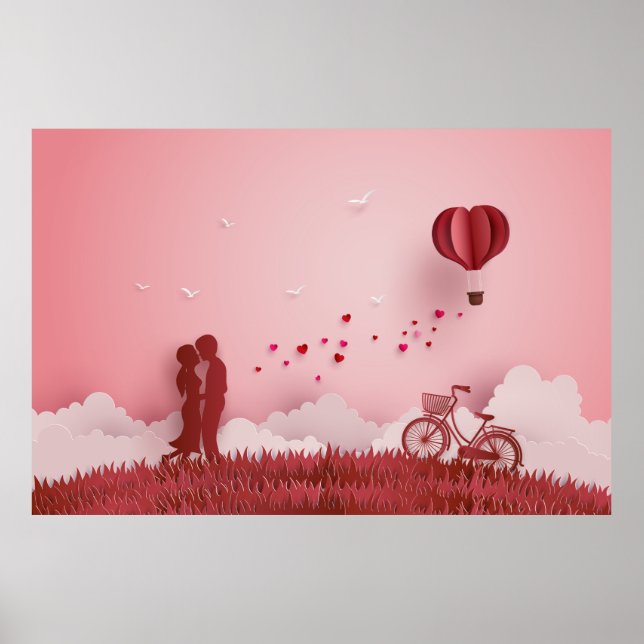 Papercut Couple Red Bide Hot Air Balloon Poster (Vorne)