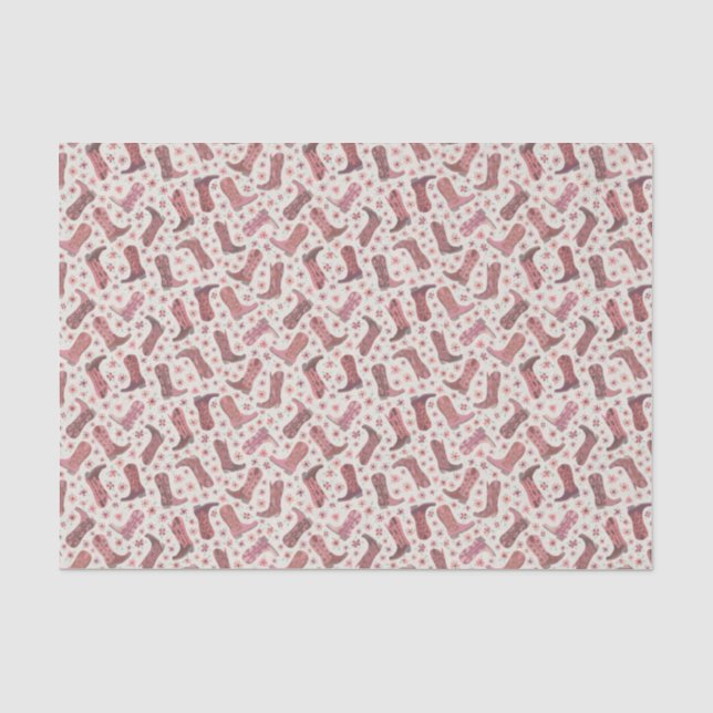 Papercut Cowgirl Stiefel in rosa und braunen Blume Seidenpapier (Vorderseite)