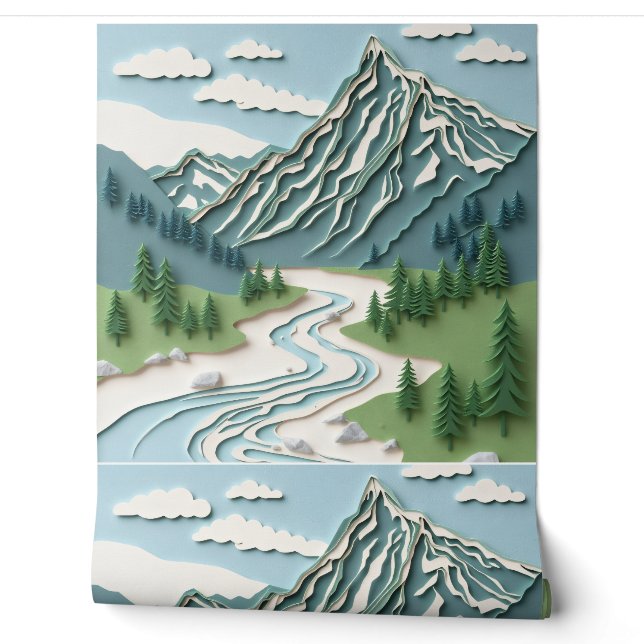 Papercut Design -Berg Tapete (Abrollen)
