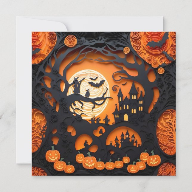 Papercut Halloween Scene Einladung (Vorderseite)