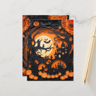 Papercut Halloween Scene Postkarte