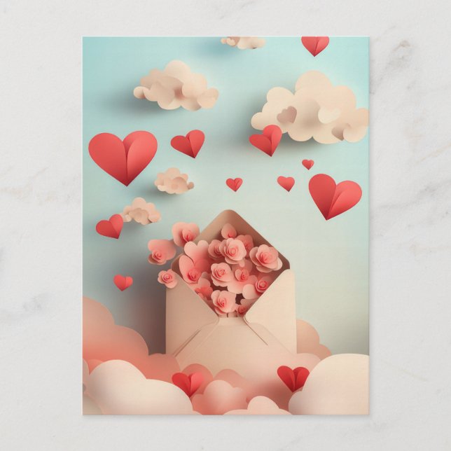 Papercut Heart and Clouds Valentinus Gruß Postkarte (Vorderseite)