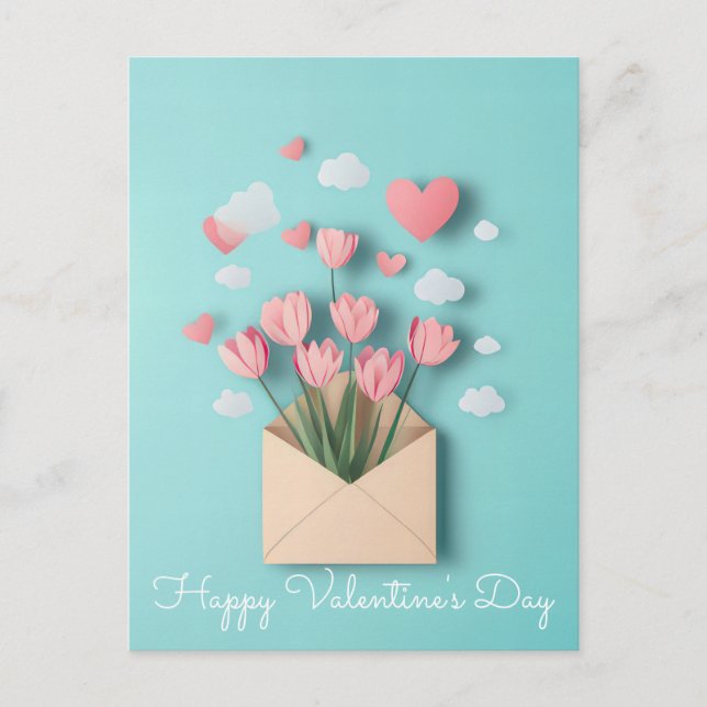 Papercut Hearts and Blume Valentins Gruß Postkarte (Vorderseite)