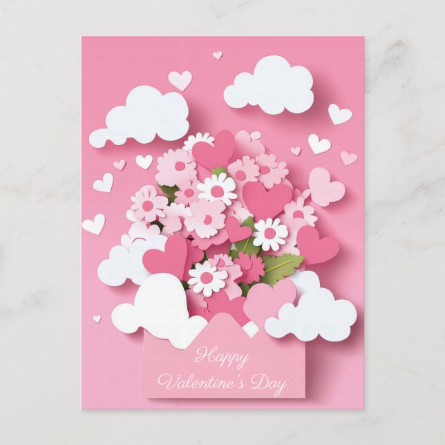 Papercut Herz und Blume Valentins Gruß Postkarte (Vorderseite)