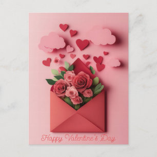 Papercut Herz und Blume Valentins Gruß Postkarte