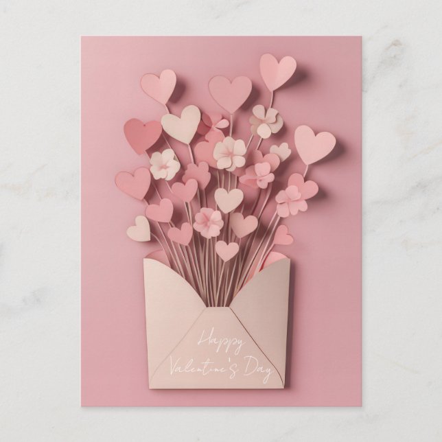 Papercut Herz und Blume Valentins Gruß Postkarte (Vorderseite)