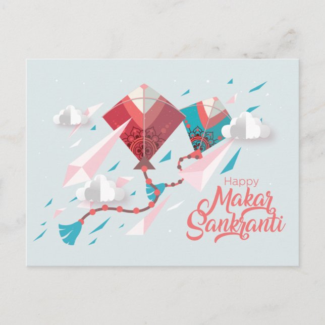 Papercut Makar Sankranti Kites Einladungspostkarte (Vorderseite)