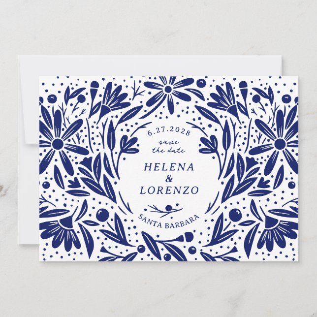 Papercut Rustikale Blume Navy Blue Save The Date (Vorderseite)