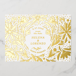 Papercut Rustikale Blume Save the Date Gold Folieneinladung