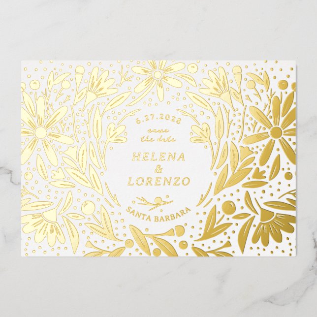 Papercut Rustikale Blume Save the Date Gold Folieneinladung (Vorderseite)