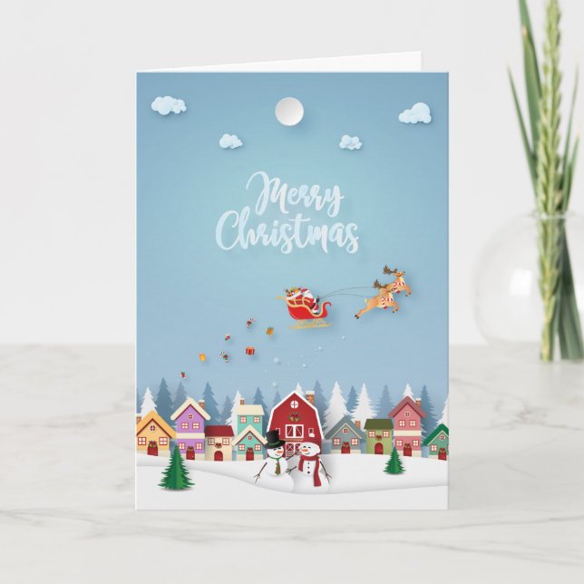 Papercut Santa Red Barn Snowmen Weihnachten (Vorderseite)