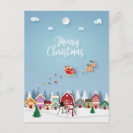 Papercut Santa Red Barn Snowmen Weihnachten Postkarte