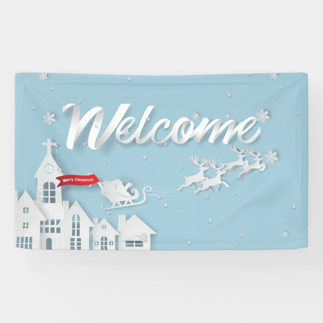 Papercut Santa und Reindee Begrüßungsweihnacht Banner (Horizontal)