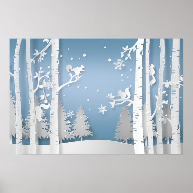Papercut Winterwald und Eichhörnchen Poster (Vorne)