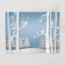 Papercut Winterwald und Eichhörnchen Weihnachten Postkarte