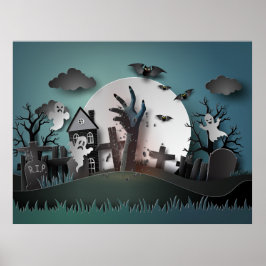 Papercut Zombie Graveyard & Ghosts Poster