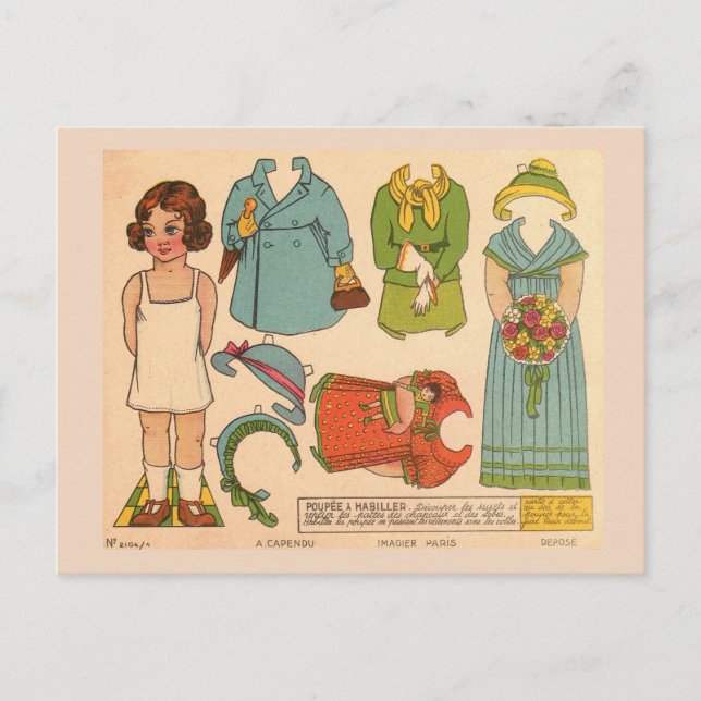 PAPERDOLL GIRL VINTAGE CUTE POSTCARD POSTKARTE (Vorderseite)