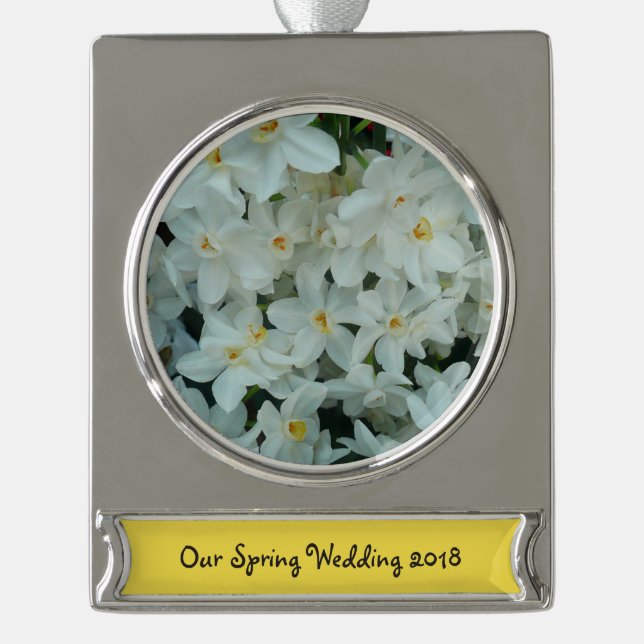 Paperwhite Narcissus Delikate Weiße Blume Banner-Ornament Silber (Vorderseite)