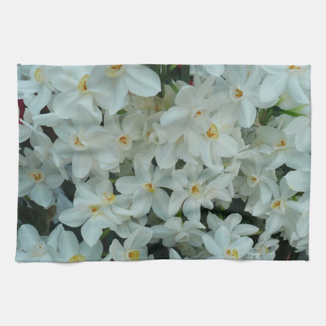 Paperwhite Narcissus Delikate Weiße Blume Geschirrtuch (Horizontal)