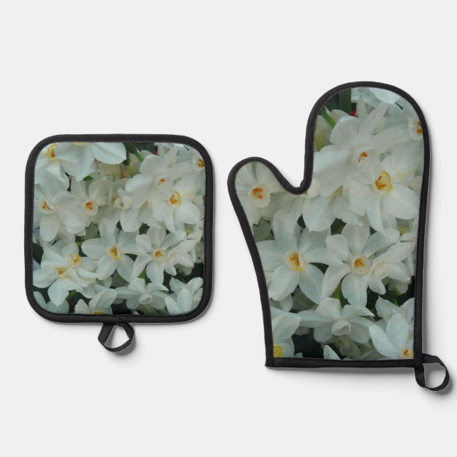 Paperwhite Narcissus Delikate Weiße Blume Ofenhandschuh & Topflappen-Set (Vorderseite)